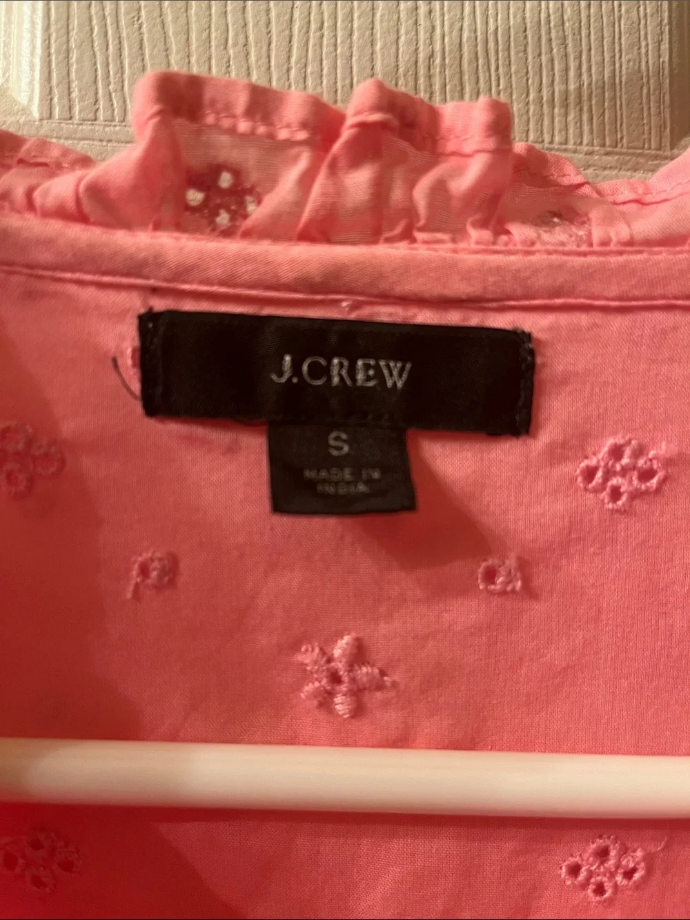 J. Crew Pink Ruffle Bib Eyelet Blouse
